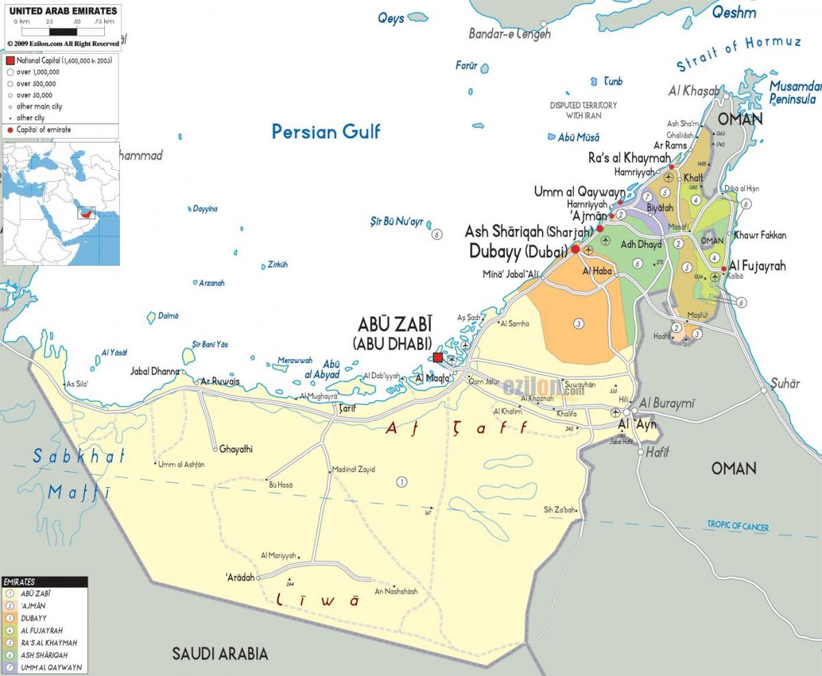 რუკა დუბაი არაბეთის გაერთიანებული საამიროები