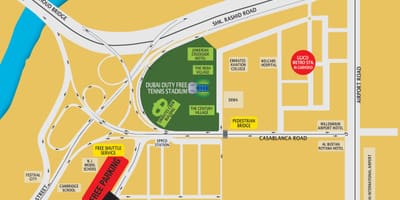 Dubai duty free tennis სტადიონი მდებარეობა რუკაზე